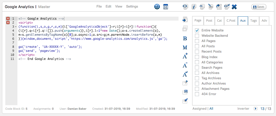 Google Analytics using CJT Code Blocks Example